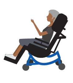 Woman with grey hair in blue Broda wheelchair