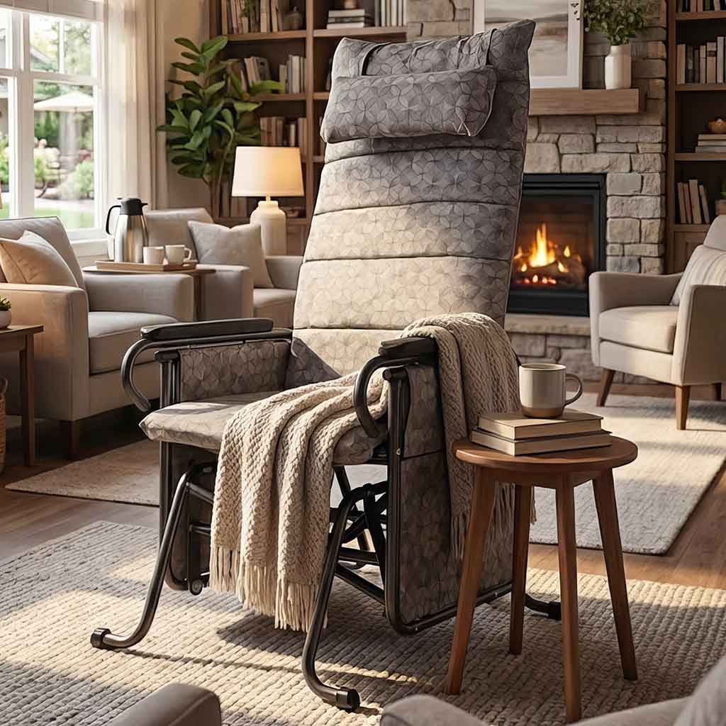 Rendering of a Tranquille Glider in a cozy, long-term care setting