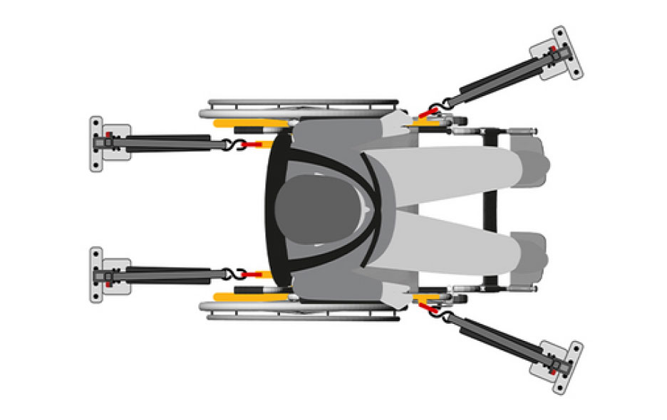 Graphic Showing Top VIew Of a Transport Wheelchair Strapped In Securely