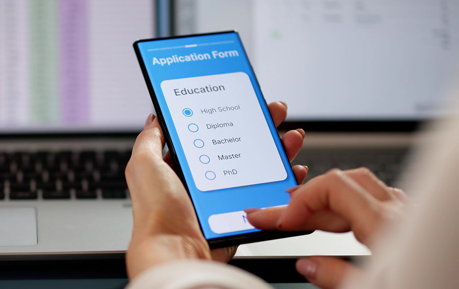 close up of a person filling out a job application on their phone