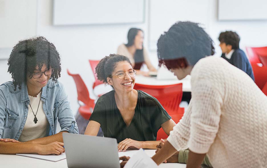 career center instructor interacting with students