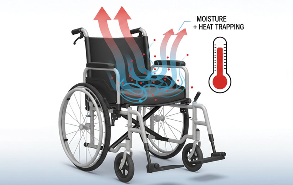 Diagram showing the relationship between moisture and temperature in regard to the shape of a wheelchair