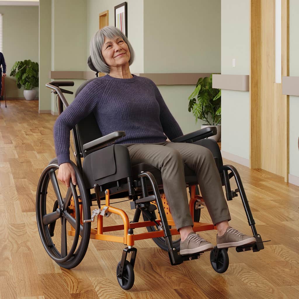 Older woman in a comfort rehab wheelchair