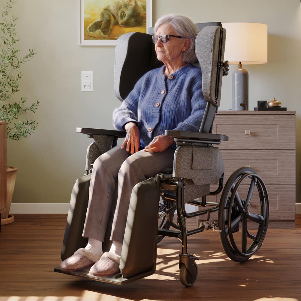 Older woman in an Elite Rehab wheelchair