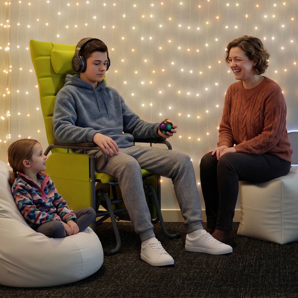 Young man seated in an Aspire Glider in a sensory room